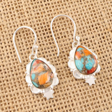 925 Sterling Silver Earrings Natural Spiny Oyster Gemstone Handmade Jewelry BV