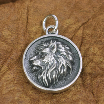 925 Sterling Silver Lion King Pendant Charms Round Animal Pendant Jewelry TA189A