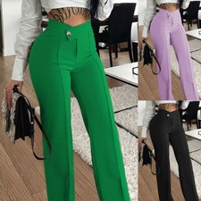 Slim Straight-leg Pants With Buckle Fashion Solid Color Trousers For Womens Clot