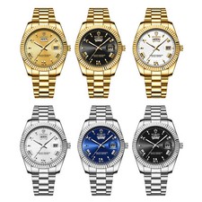 Men Retro Waterproof Luminous Quartz Analog Calendar Stainless Steel Wrist Watch