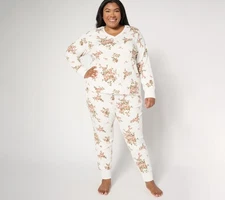 Carole Hochman Women's Sleepwear Sz XL Textured Knit Floral Henley White A652737