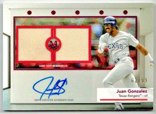 JUAN GONZALEZ 2024 Topps Museum Collection Dual Jersey Relic Autograph PINK /99