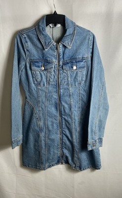 Zara Women's Blue Medium Wash Denim Full Zip Jacket Collared NWT Sz L