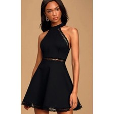 Lulus Reach Out My Hand Black Lace Skater Dress Womens Size Small Mini Short