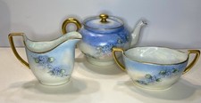 Antique Limoges French Teapot Bavarian Cream Sugar All Signed Hubbard EUC