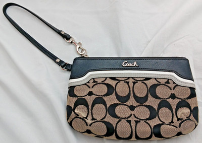 Coach black and white small canvas classic C convertible wristlet clutch