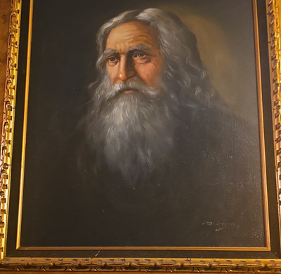 Collins Signed Framed Oil Portrait Painting of Bearded Man Gold Tone Frame