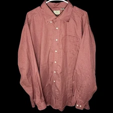 LL BEAN Men’s Shirt XXL Maroon Plaid Button Up Long Sleeve
