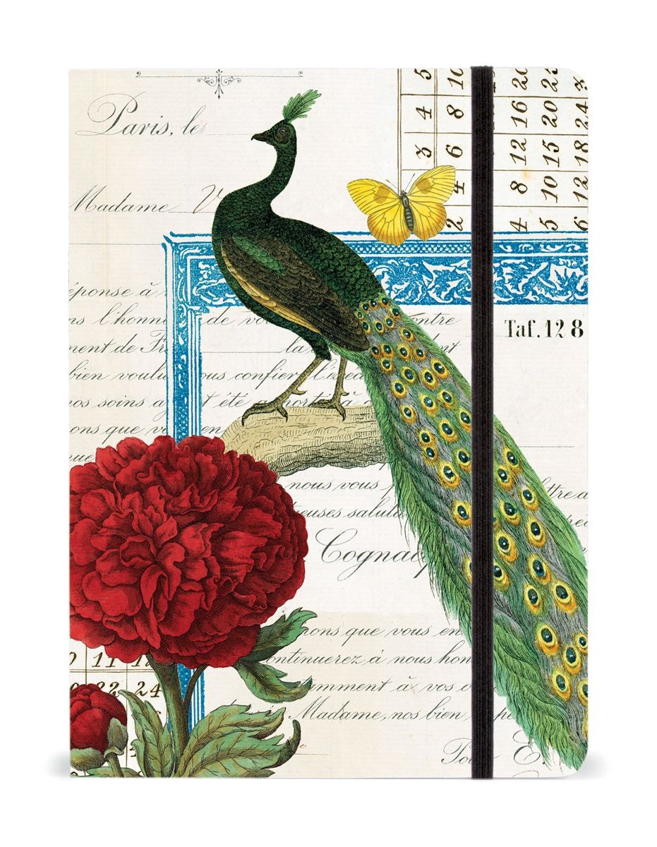 Cavallini - Large Lined Notebook - Peacock - 6x8ins - 144 Pages With Elastic Enc