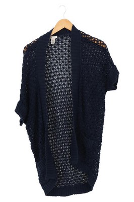 MNG Damen Strickjacke Lochmuster Blau Gr. 38/M Casual Urban