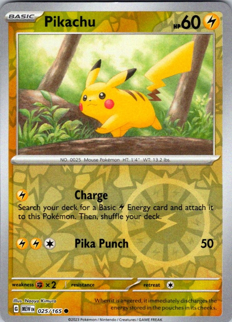 Pikachu 025/165 Common 151 Pokemon Reverse Holo Near Mint