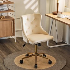 Beige Velvet Armless Home Office Desk Chair with Gold Base/Wheels,20 Pounds