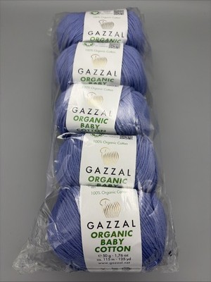 5 Ball Pack Gazzal Organic Baby Cotton Yarn, 50g 125 Yards, Lilac -428