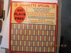 Vintage 5 Cent Cigarettes Punch Board  U.S.A.