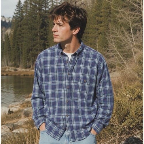 Banana Republic, Vintage Banana Republic Safari Plaid Dad Shirt Mens M Blue USA Utility Worn