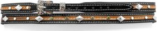 Western Hat Band with Buckle - Black and Brown Faux Leather with Silver Conchos