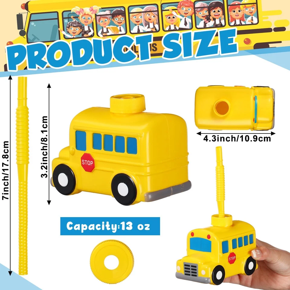 Juego de 12 tazas de autobús escolar con pajitas, taza de plástico con forma de autobús para vehículo a granel primero... Foto 2 de 4
