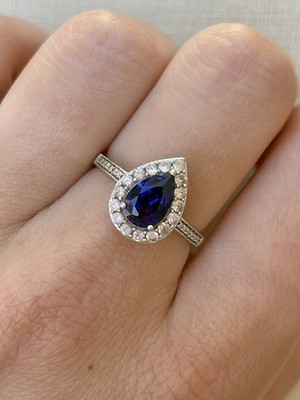 Helzberg Diamonds 10k White Gold Blue Sapphire Teardrop Pear Ring Size 8 3g 