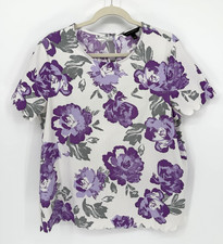 Banana Republic Women's L Blouse Purple Floral Scalloped Sleeves Feminine Chic