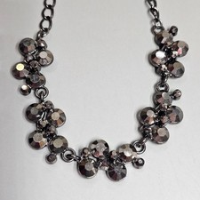 Black Faceted Glass Bead Cluster Choker Collar Necklace Gunmetal 17.5" Vintage