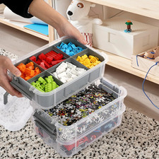 3-Layer Plastic Craft Storage Container with Removable Tray, Stackable Art  ...