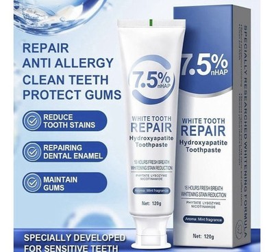Sealed 2-pack 7.5% nHAP White Tooth Repair Hydroxyapatite Toothpaste New