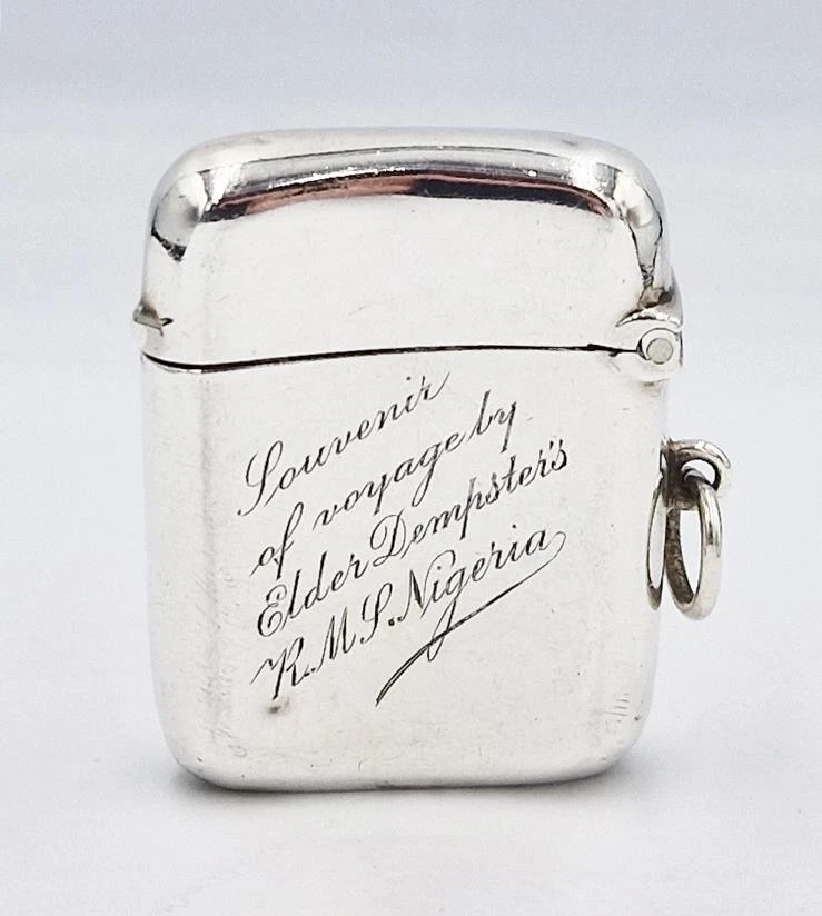 ELDER DEMPSTER'S RMS NIGERIA STERLING SILVER & ENAMEL VESTA CASE Sheffield 1902 - Image 2 of 4