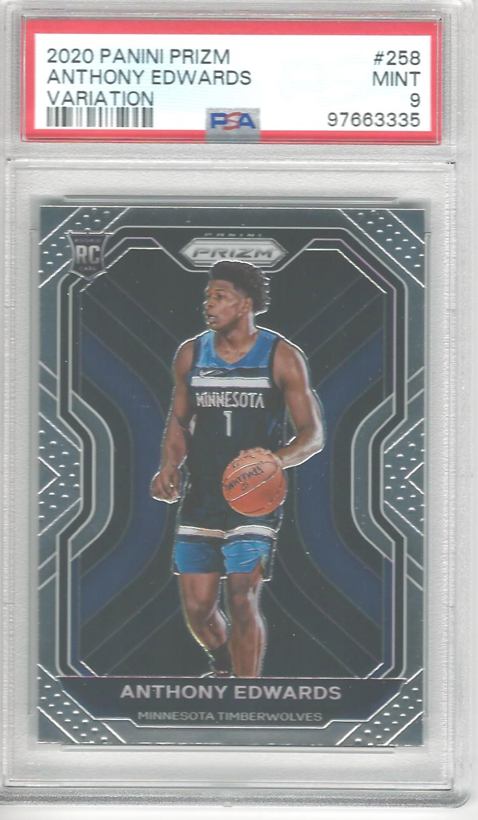 2020-21 Prizm Anthony Edwards Variation Rookie #258 PSA 9 Minnesota Timberwolves
