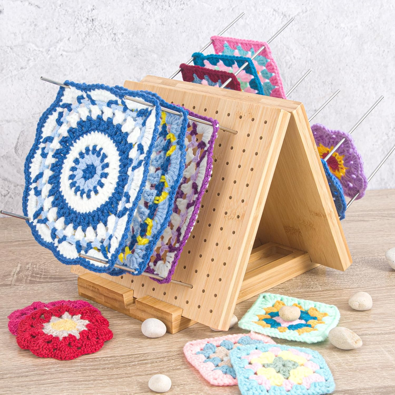 Crochet Blocking Board with Pegs & Accessories - 15.5x7.7 inch Knitting Board...