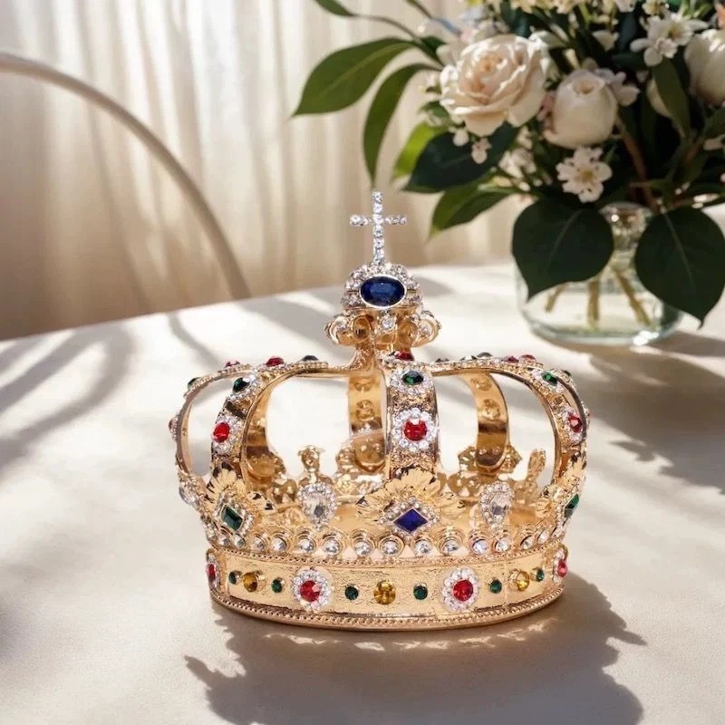 King's Crown retro liga de vidro peça de cabeça acessórios presente de aniversário artesanato - Imagem 2 de 4