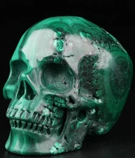 2.0" Malachite Carved Crystal Skull, Realistic, Crystal Healing