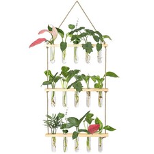 XXXFLOWER Wall Hanging Propagation Station with Wooden 15 Tube Vases, Beige