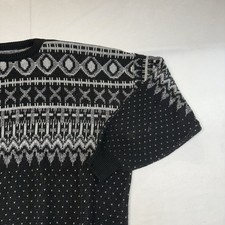 Vintage Black  White Pattern Chunky Knit Pullover Sweater Men  s XL