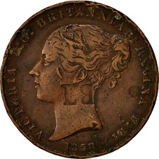 [#493121] Coin, Jersey, Victoria, 1/13 Shilling, 1858, London, EF, Copper, KM:3