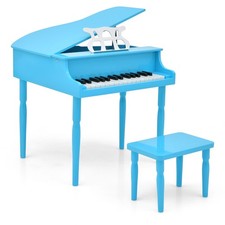30-Key Classic Baby Grand Piano Toddler Toy Wood w/ Bench Music Rack Blue