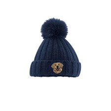 GOLDEN RETREIVER POM BEANIE. UNISEX WINTER HAT. EMBROIDERED DOG BREED. GIFT BOX