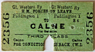 GT WESTERN RY H.M. Forces on Leave. PADDINGTON to CALNE