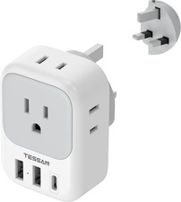 US to UK Plug Adapter with 3 USB Ports 1 USB C 4 Outlets Travel Adaptor Type G