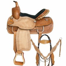 Western Leather Horse Saddle Barrel Trail comodo set di attacchi per sella...