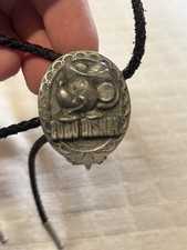 Euro Disney Mickey Mouse Cowboy Pewter Bolo Tie Made in USA Western Braided Cord