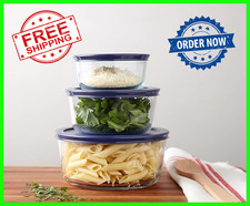 Set of 3 Glass Food Storage Containers with Lids FREE SHIPS
