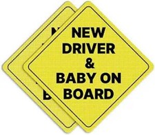 New Driver and Baby on Board Car Sign - Sticker or Magnet Color OptionsYellow