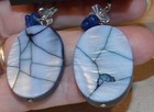 Vintage Blue Dyed Shell Oval Bead Dangle Earrings Costume Jewelry — photo 3