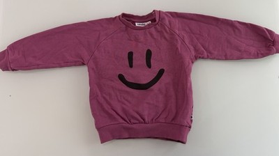 Molo Purple Smiley Face Graphic Fleece Sweatshirt Pockets Size 98