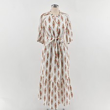 Banjanan Floral Print Betty Dress Womens Size M White Midi Cotton Tiered Boho