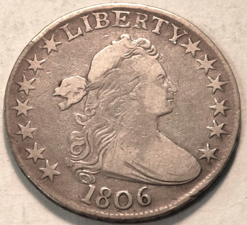 1806 Draped Bust Half Dollar, Middle Grade, Better Early Silver 50C Type Coin