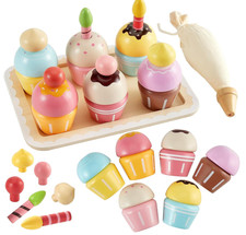 Wooden Cupcakes Toys Pretend Play Food Desserts Kids Baking Set