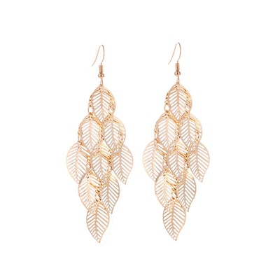 Bohemian Layered Filigree Leaf Earrings for Women Handmade Silver Gold Plated Bi