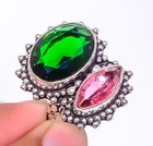 Emerald Quartz, Amethyst (Lab-Created) Gemstone 925 Silver Plated Ring s.8 TR7-1 — photo 1