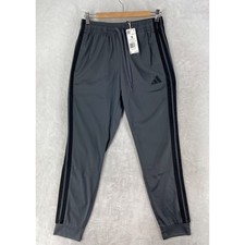 Adidas Pants Mens Medium Gray Jogger Slim Tapered Three Stripes Drawstring NEW